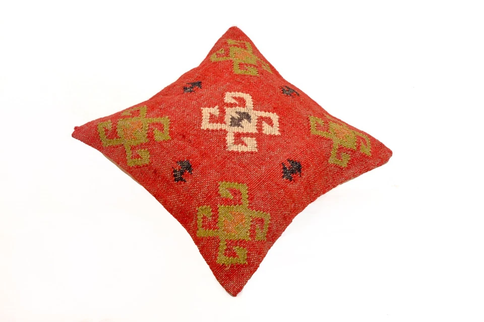 Capa almofada de juta Kilim feita à mão indiana quadrada vermelha decoração para casa fronha 18x18 - Imagem 3 de 4