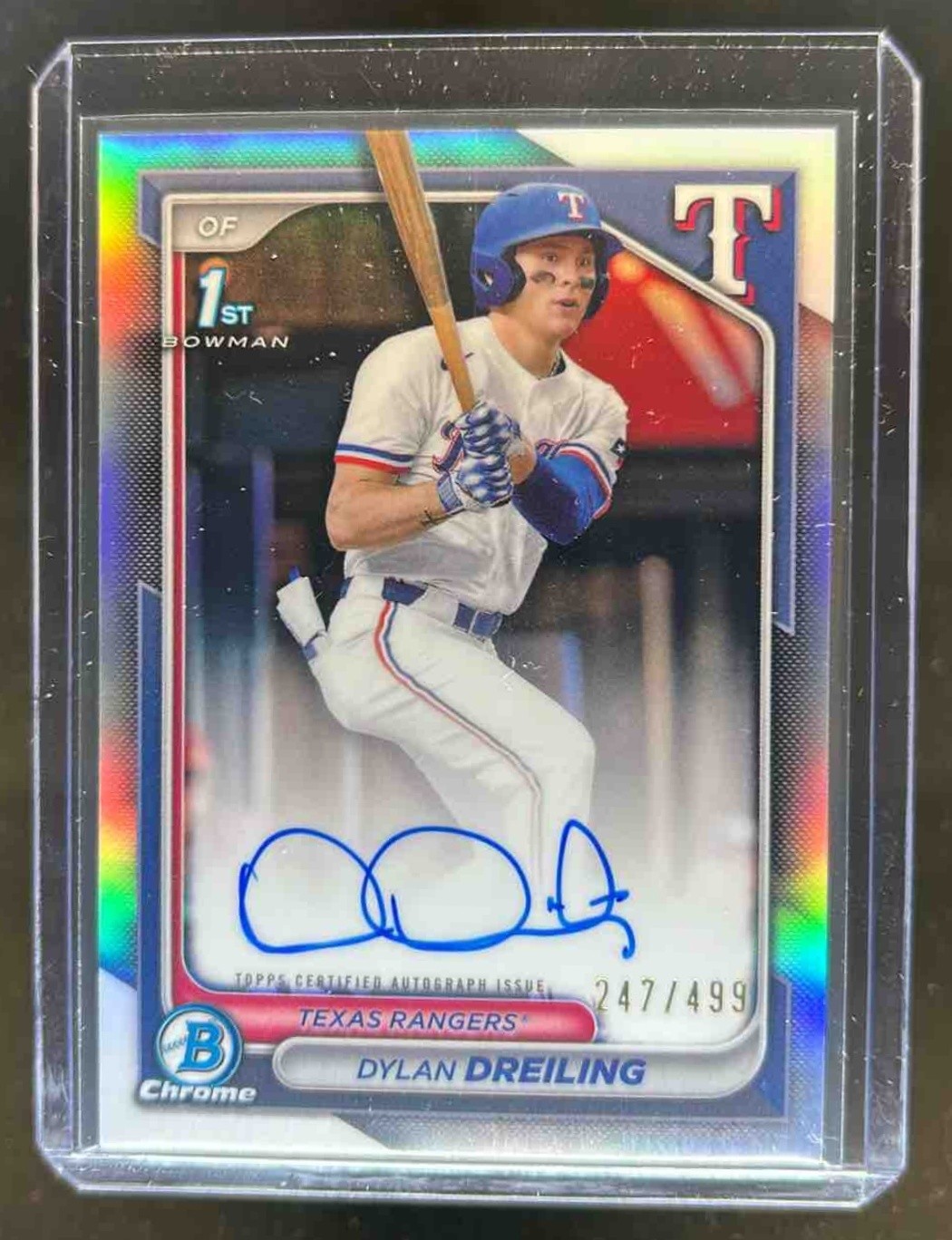 2024 Bowman Draft Dylan Dreiling Chrome Auto Refractor 1st #/499 Rangers