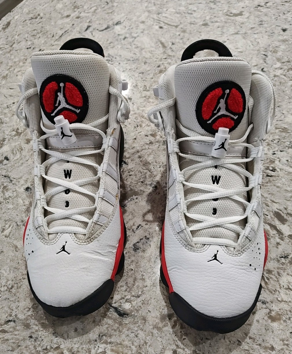 Air Jordan 6 Rings Cherry Basketball Shoes White And Red Size 6 Youth