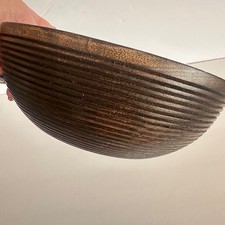 Vtg Hand Turned Ribbed Wooden Bowl Fluted 8" Organic MCM Style Serving Boho Deco