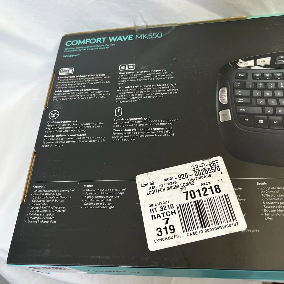 Logitech MK550 Comfort Wave Wireless Keyboard and Mouse Combo OPEN BOX New - Image 4 of 4