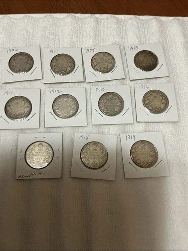 11 - CANADIAN 92.5% SILVER HALF DOLLARS Dates 1906 - 1919