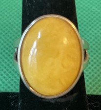 Cabochon Butterscotch Amber Sterling Silver .925 Cocktail Ring Size 6