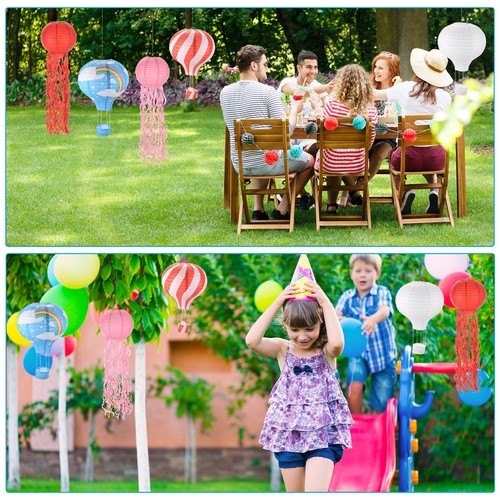 2Pcs 14x12in Rainbow Wavy Stripes Hot Air Balloon Paper Lantern, Rose Red - Bild 5 von 5
