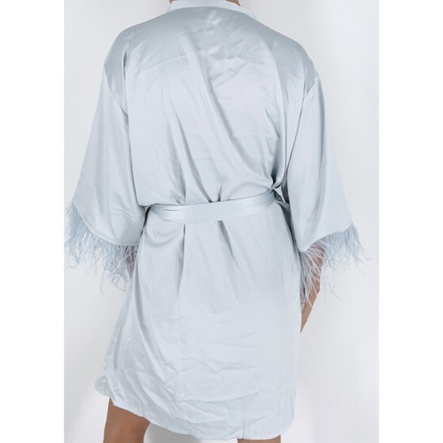 Baby Blue Feather Satin Like Bridesmaid Bridal Robe One Size - Bild 3 von 3