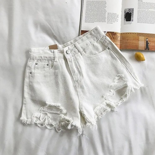Vielseitig Weitbeinhosen Weiß Zerrissen Damen Dunkelblau Gelegenheitsshorts - Picture 10 of 20