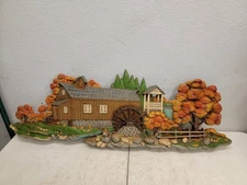 RARE VTG Burwood 2426 Wall 1980 Old Grist Mill Water Wheel Fall Cottage Decor