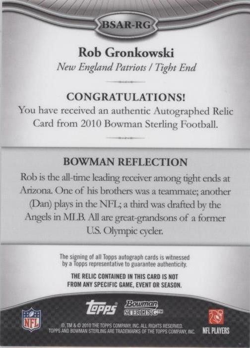 2010 Bowman Sterling Rob Gronkowski #BSAR-RG