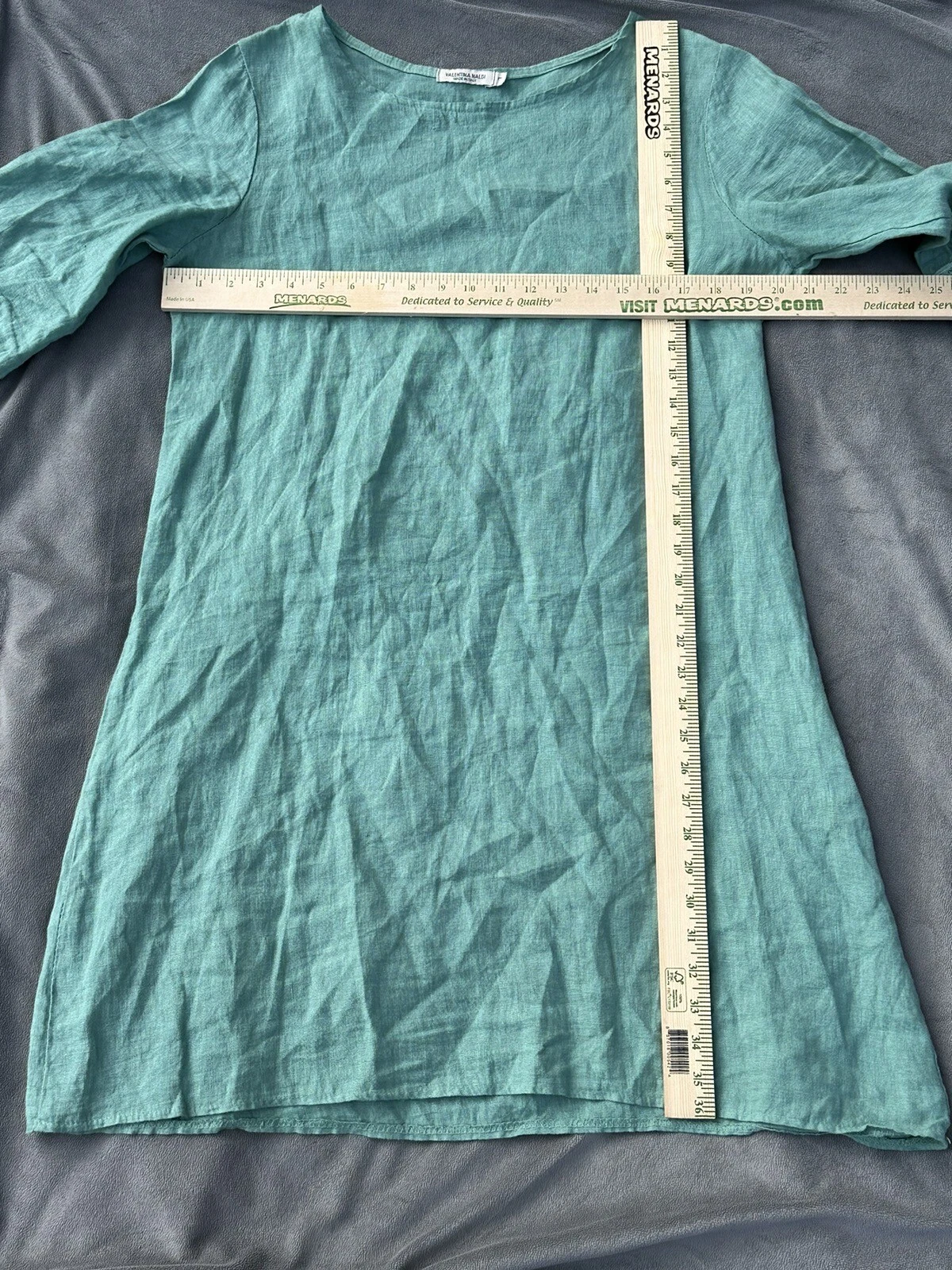 VALENTINO Abito Valentina Naldi blu verde acqua lino scoop collo manica dettagliata taglia L