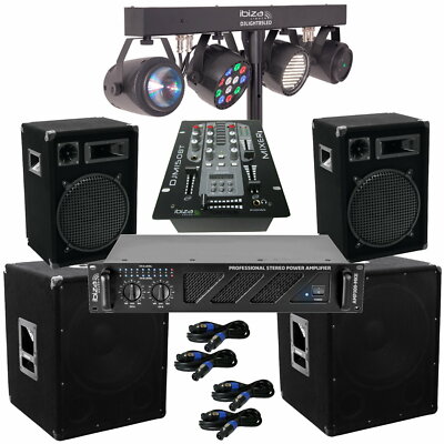 Das PA-SET 73 Musik Anlage 3wege Boxen 30cm Subwoofer 2900Watt + LED Light Bar 
