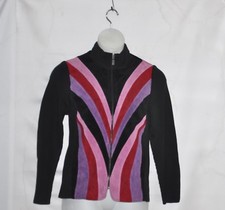 Bob Mackie Patchwork Suede Jacket W/ Knit Trim Size S Black