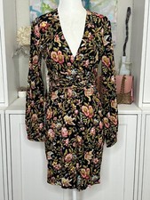ASOS Floral Wrap Dress Mini Size 6 Waist Tie V-neck Long Sleeve Viscose