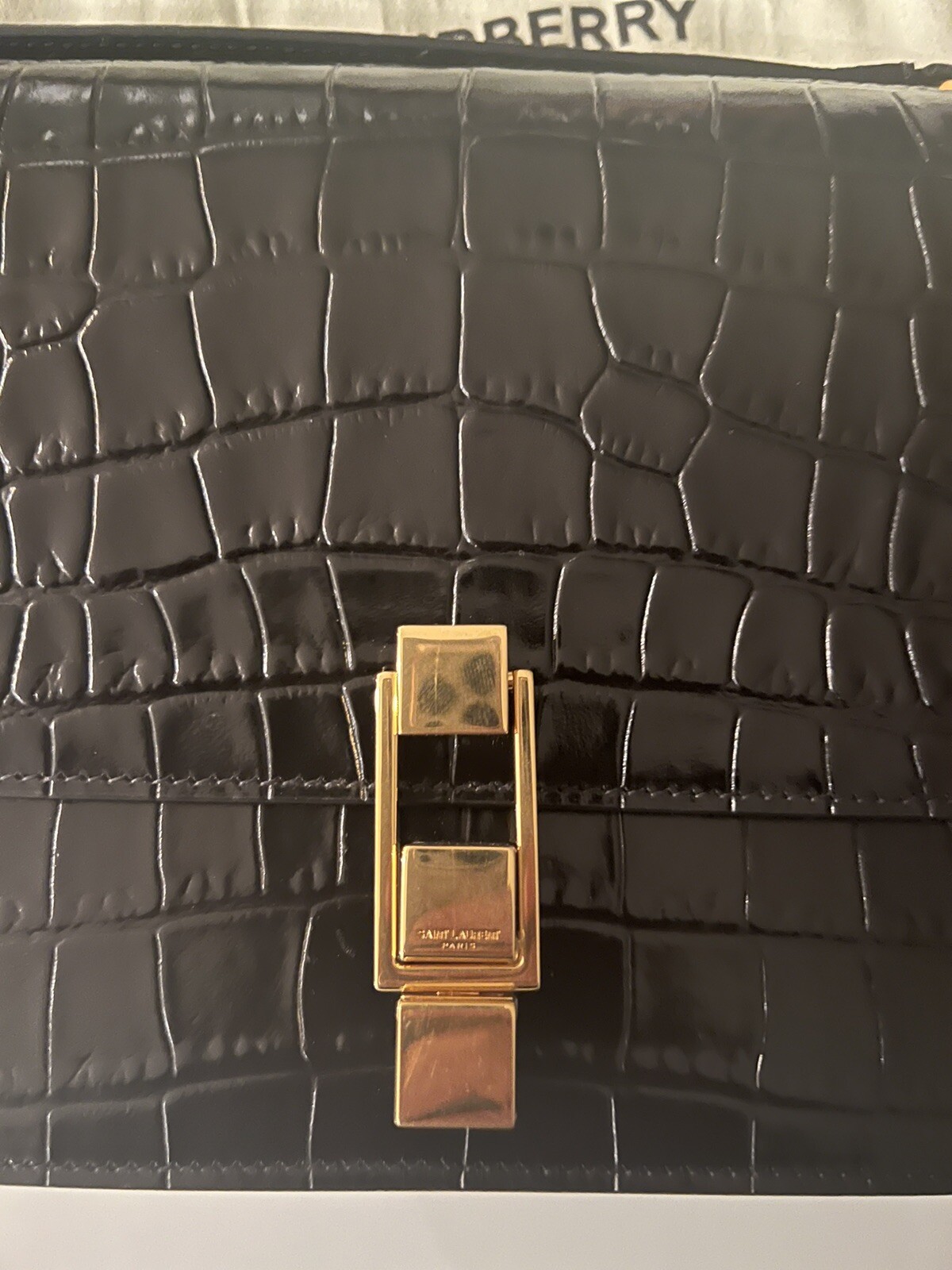 Nuova borsa a tracolla Saint Laurent YSL in pelle Carre Medium goffrata con coccodrillo