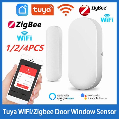 1-4X Tuya WIFI/Zigbee Smart Wireless Tür- und Fensterkontakt Türsensor Alarm Neu