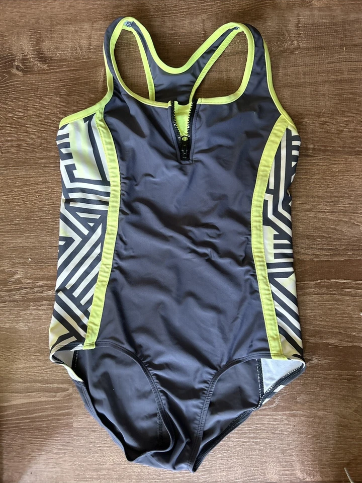 Купальный костюм для девочек Zero Xposur размер 16 цельный купальник желтый серый шипучий - Изображение 2 из 4