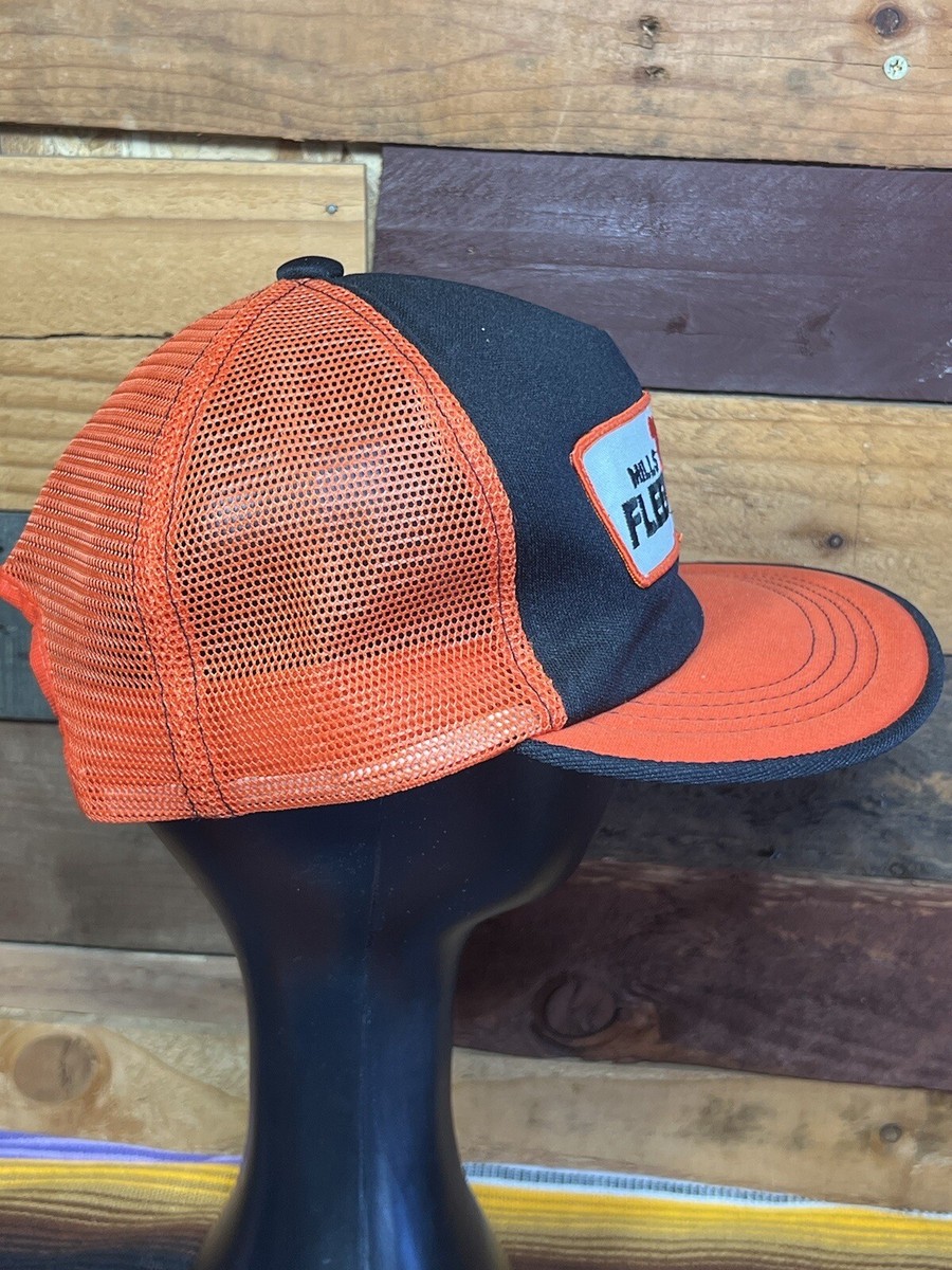 Vintage 80s 90s Mill's Fleet Farm Store themed Orange Trucker Snapback Hat View 6
