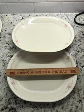 2 X Corning CORELLE ENGLISH BREAKFAST SANDSTONE BEIGE  10 X 12 SERVING PLATTERS