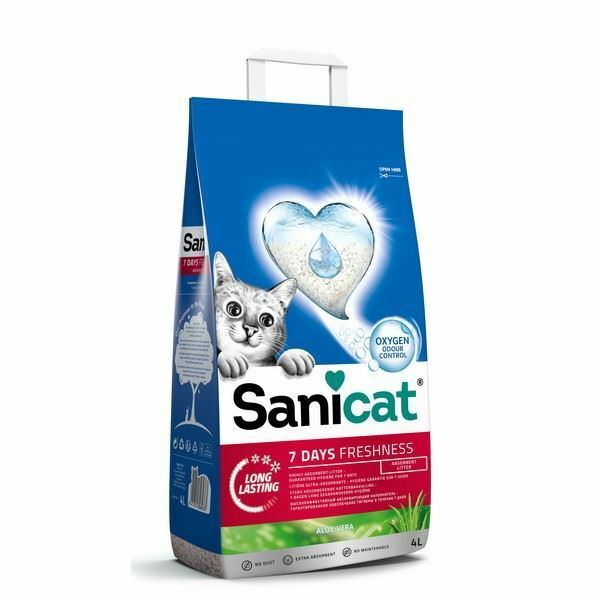 Sanicat 7 Día Frescura Arenero para Gato Aloe Vera Olor Control 99% Polvo Sin 4L