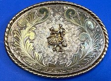 Dancing Couple Square Line Country Folk Dance Swirl Ornate - W USA Belt Buckle