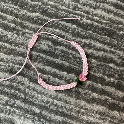 Handmade Lucky Pink Bracelet String Cord Thread Braided Knit Tulip