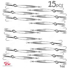 15pcs Fish WOW!® 1oz Fishing Diamond Jigs Chrome Jigging Lure Bait Treble Hook