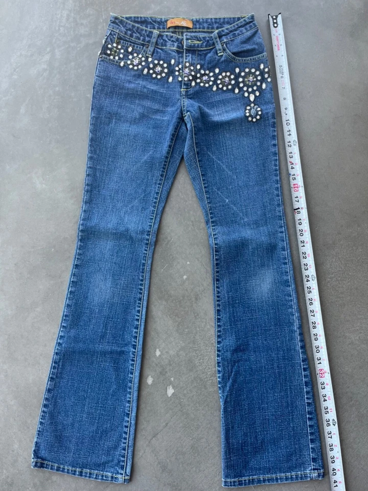 y2k low waist bling belt flare jeans Foto 2 de 3