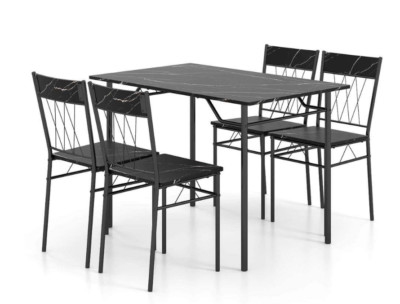 Dining Room Set 1 Table 4 Chairs - MDF Top With Metal Legs