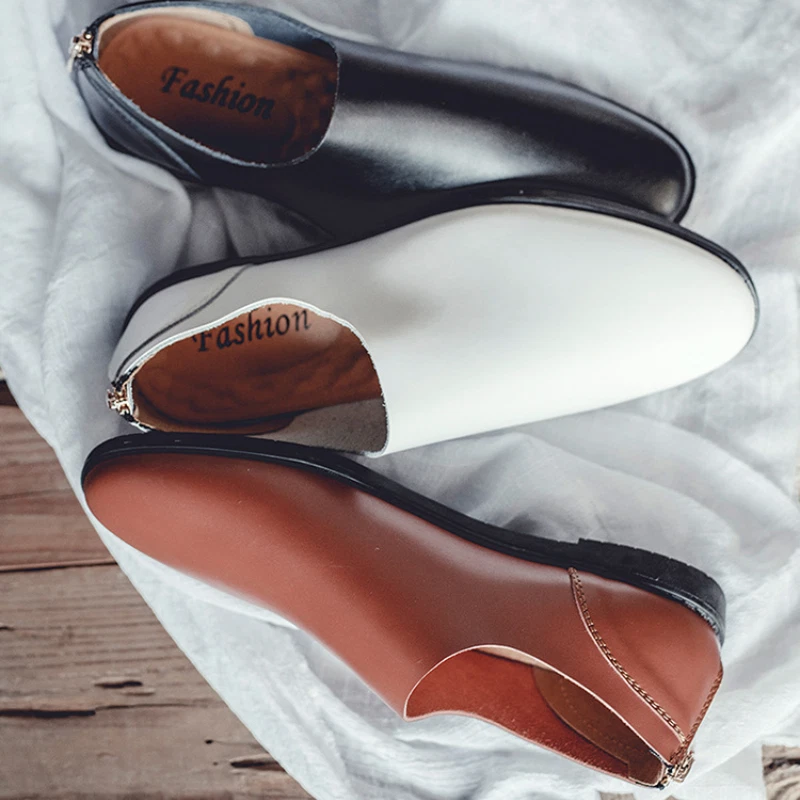 Men British Back Zip Slip On Leisure Leather Shoes Business Loafer Casual Pumps