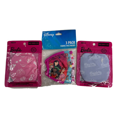 Kids Cloth Face Mask (5-PACK) New Disney Princess (3) and Barbie (2)