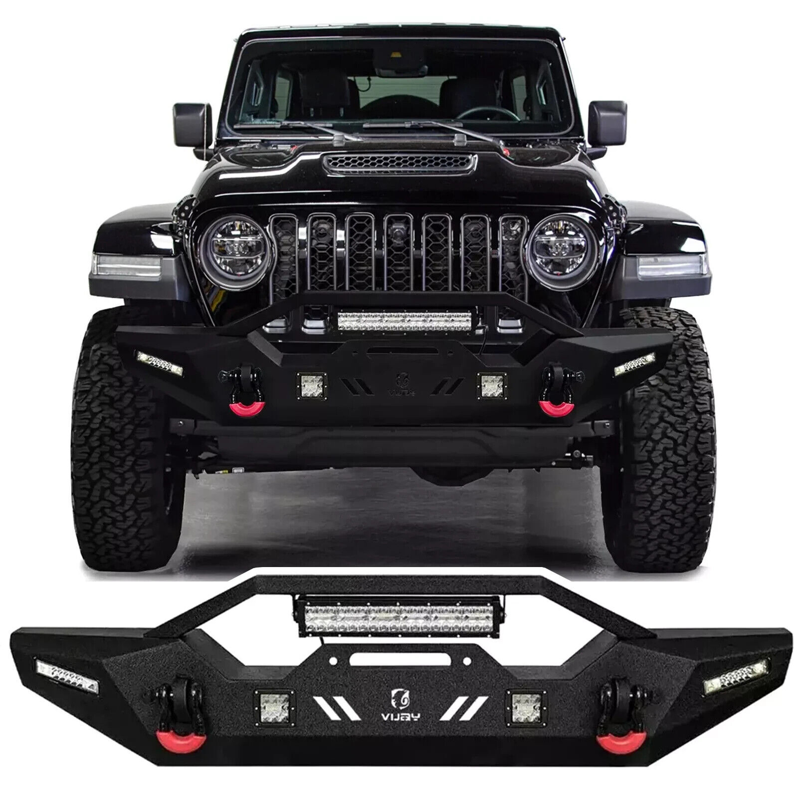 Vijay For 2007-2024 Jeep Wrangler JK/JL/JT Black Front Bumper w/Winch Plate