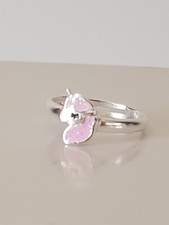 925 Sterling Silver Kids Unicorn Pastel Pink Yellow Glitter Adjustable Ring