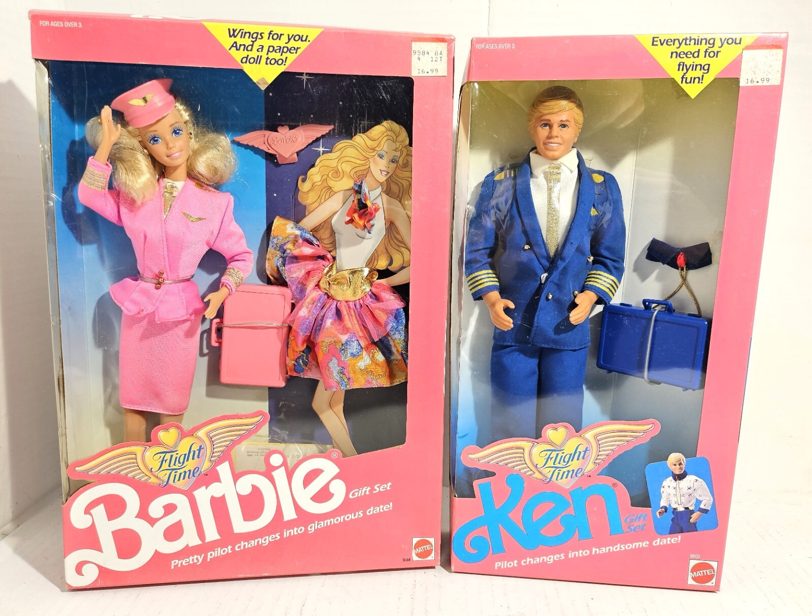 NIB 1989 FLIGHT TIME BARBIE AND KEN - 9584, 9600 VINTAGE Great Condition