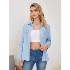 Pocketed Button Up Long Sleeve Denim Shirt