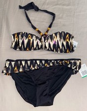 Cole Of California 2 Piece Swimsuit Bandeau Bikini Top  Sash Bottom M L B8 