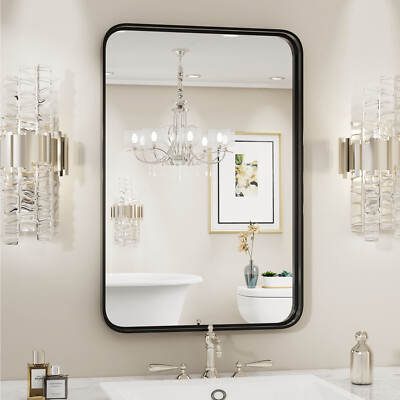 Black Metal Framed Vanity Mirror for Bathroom in 3 Sizes - Anti-Rust Finish