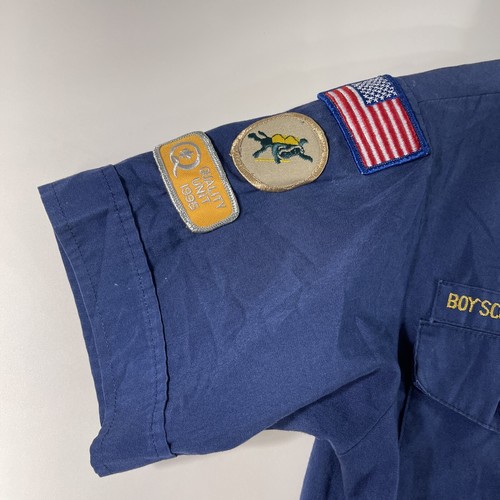 Cub Scouts Boy Scouts of America Large Blue Youth Shirt Sewn Patches VTG Stain - Picture 5 of 14
