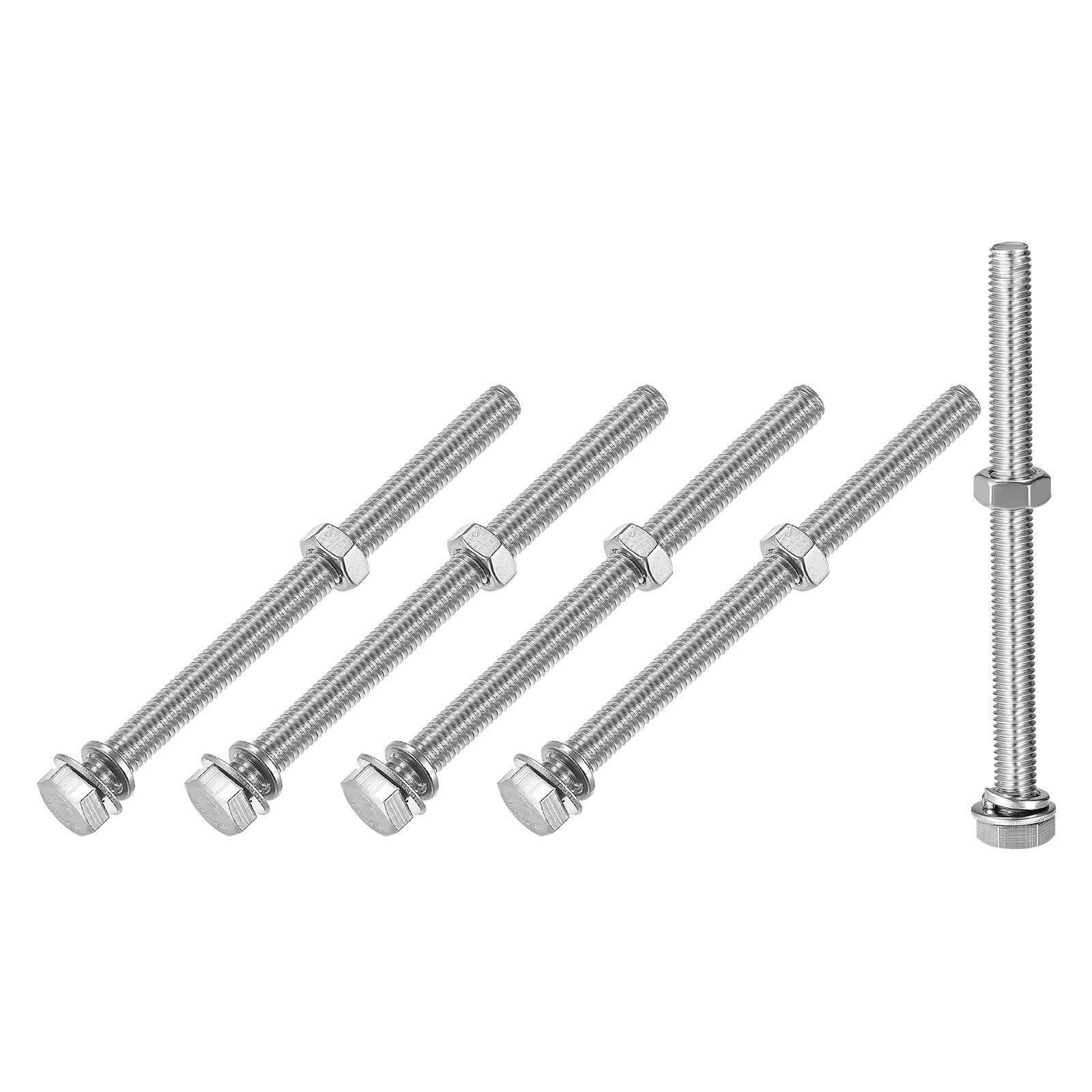 M8x130mm Hex Head Screws Bolts Nuts Flat Lock Washers Kit 5 Sets