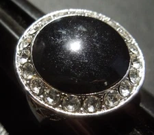 Black Onyx Royal Majestic Ring Round Big Face Simulant Diamond Accent Sz 10