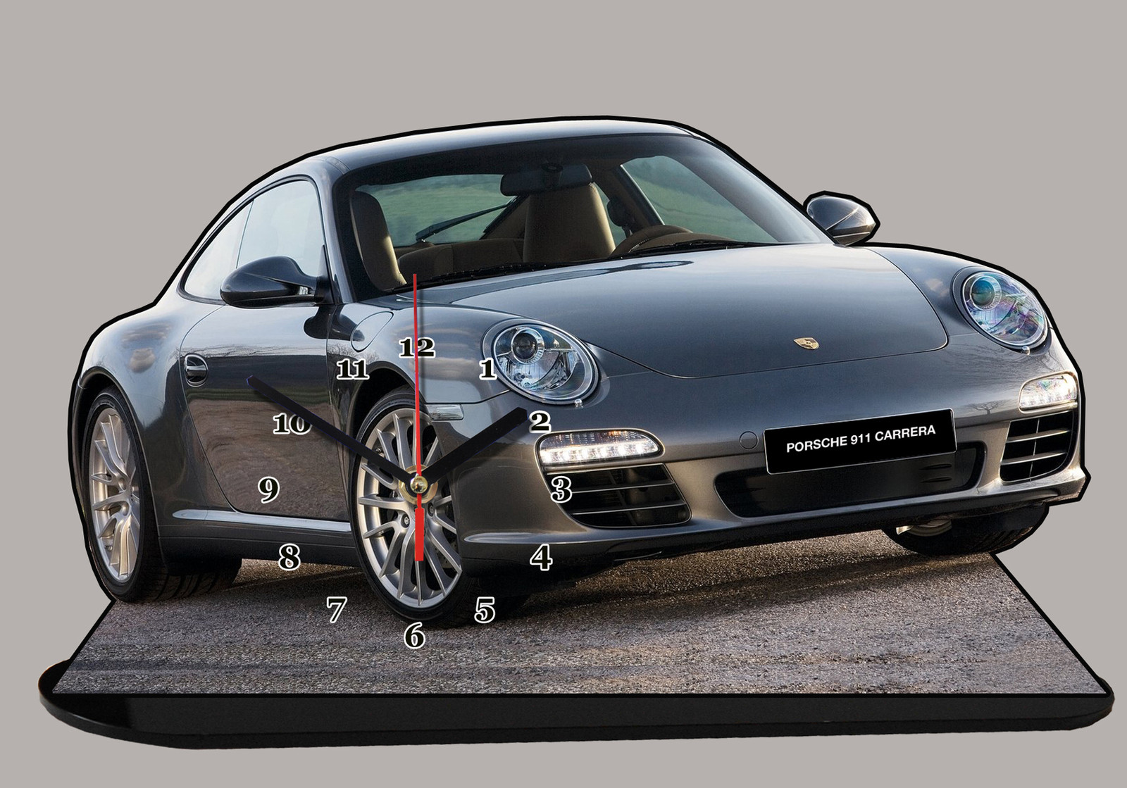 Horloge Porsche 911 Carrera miniature, tableau voiture passager 30x20 cm