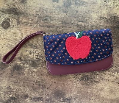 Talbots Womens Wristlet Purse Blue Brown Leather Apple