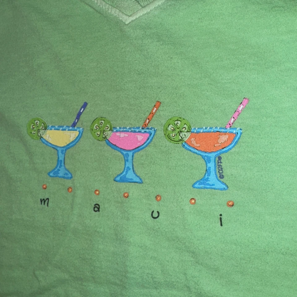 Fresh Produce Y2K Maui Cocktails & Martini Mint Green V-neck Tshirt - Small - Image 2 of 4