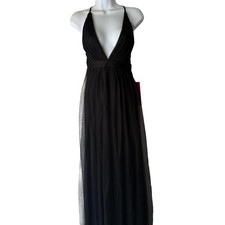 Luxxel Dress Small Black Plunge Maxi Gown Criss Cross Back NWT Fairy Grunge