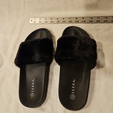 Serra Adult US Size 10 Black Fur Slide Slipper  Open Toe Slip On