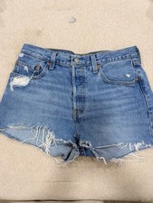 Vintage Levi s 501 Women s Blue Medium Wash Denim Cut Off Shorts Mid Rise W28