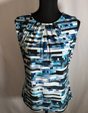 Calvin Klein Top Sz M Sleeveless Blouse Tank Keyhole Button Pleats Stretch Work