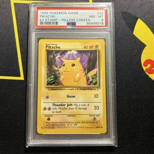 PSA 8 E3 Pikachu 58/102 Yellow Checks -Vintage Graded Pokemon Card- Base Set