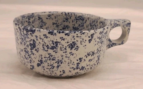 Vintage Western Stoneware Monmouth Soup Mug Spongeware Spatter Blue Speck 3004 