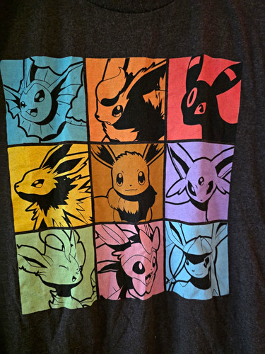 Pokémon Eeveelutions Eevee Evolutions Graphic Gray Crew Neck T-Shirt L Cotton