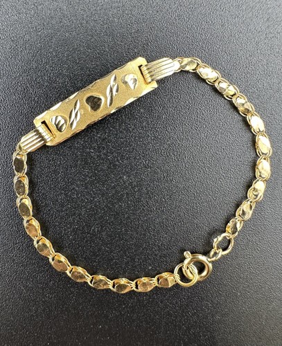 18k Yellow Gold Hearts ID Bracelet 5.5" Kids Toddler Child