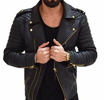 Men Leather Jacket Motorcycle Biker Jacket Slim Fit Soft Lambskin Leather Jacket